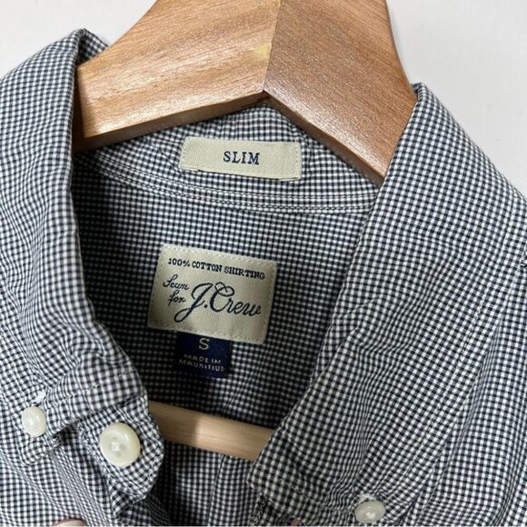 J Crew Mens Size Small Cotton Button Down Shirt Blue Gingham Dress Slim Preppy - Picture 7 of 10